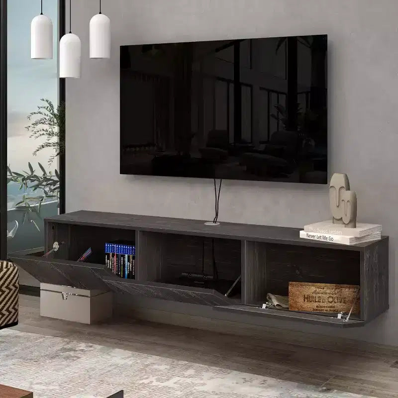 Mobile TV galleggiante a parete nero, per TV fino a 80"