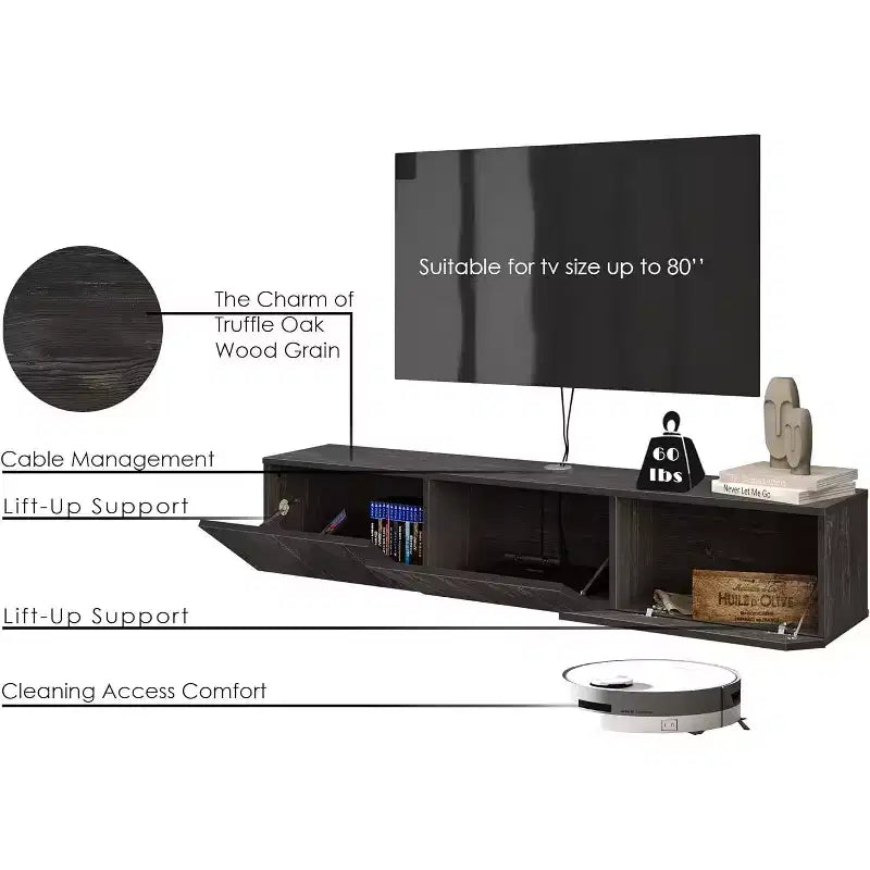 Mobile TV galleggiante a parete nero, per TV fino a 80"