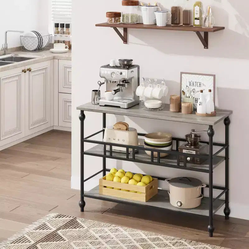 Consolle a 3 ripiani marrone/grigio, tavolino da divano stretto da 43" per 1-2 persone, stile rustico