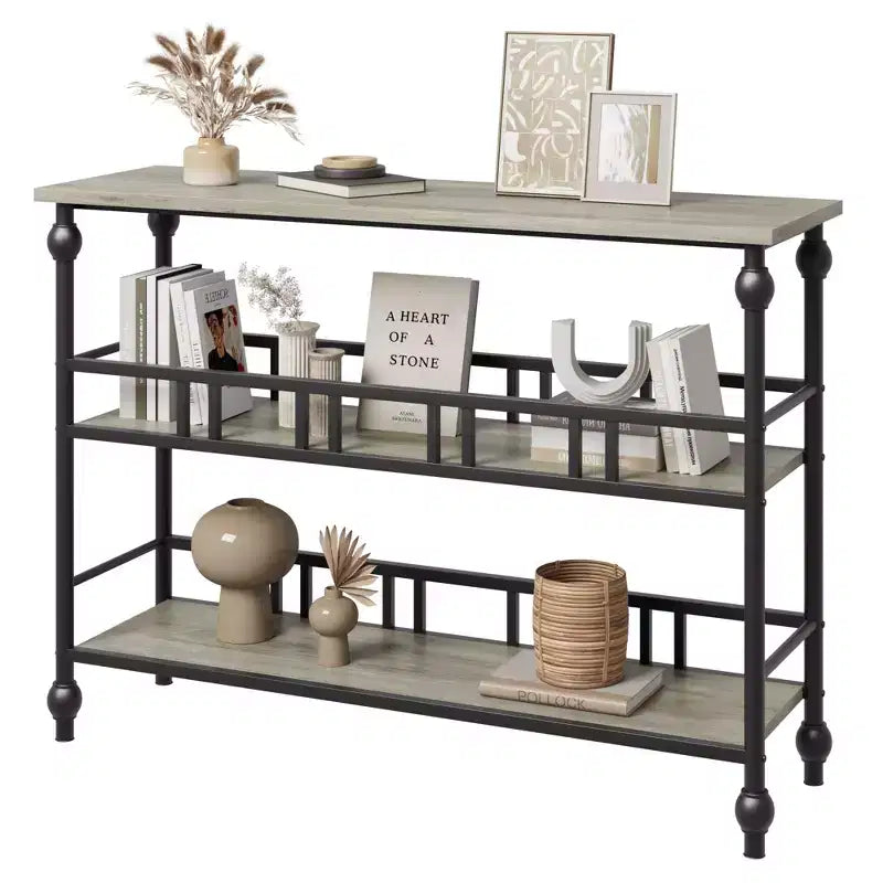 Consolle a 3 ripiani marrone/grigio, tavolino da divano stretto da 43" per 1-2 persone, stile rustico