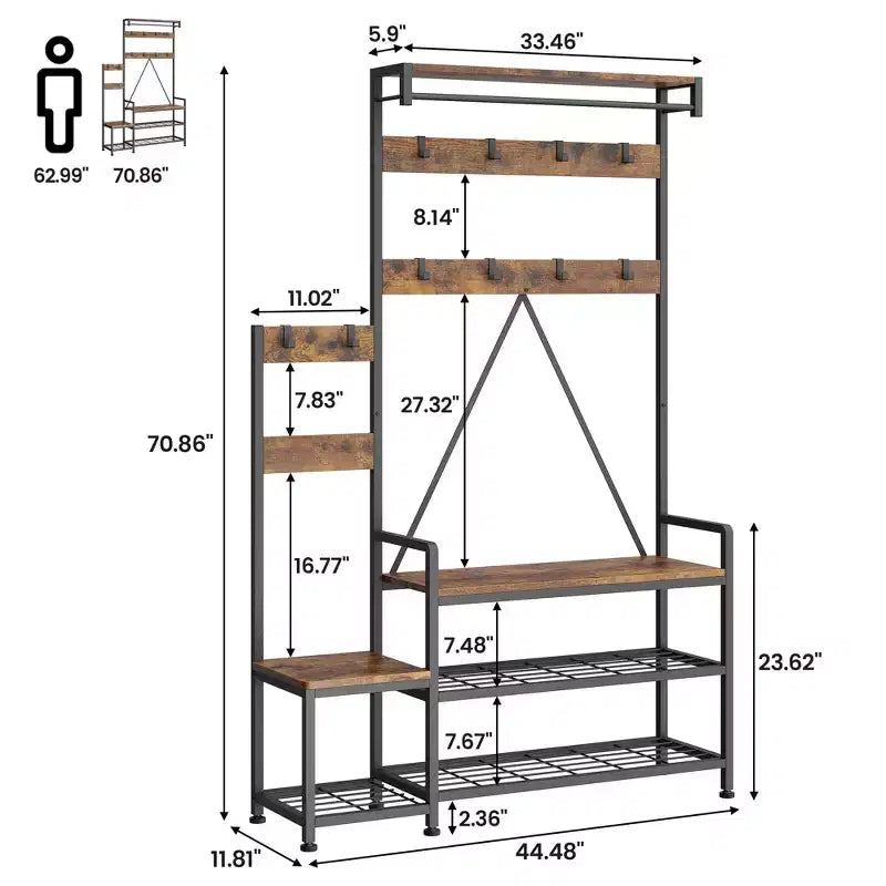Appendiabiti da ingresso con panca e scarpiera, 8 ganci – Nero/Grigio/Retrò, Organizzatore per ingresso 1