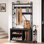 Appendiabiti da ingresso con panca e scarpiera, 8 ganci – Nero/Grigio/Retrò, Organizzatore per ingresso 1