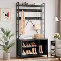Industrial Hall Tree with Bench, Shoe Storage, & Coat Rack, Entryway Organizer Mudroom Furniture with Hooks and Shelves for Small Spaces
