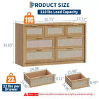 Comò a 7 cassetti in Rattan Legno Scuro / Legno Chiaro, Singolo