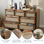 Comò a 7 cassetti in Rattan Legno Scuro / Legno Chiaro, Singolo