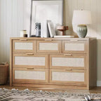 Comò a 7 cassetti in Rattan Legno Scuro / Legno Chiaro, Singolo