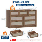 Comò a 7 cassetti in Rattan Legno Scuro / Legno Chiaro, Singolo