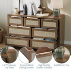 Comò a 7 cassetti in Rattan Legno Scuro / Legno Chiaro, Singolo