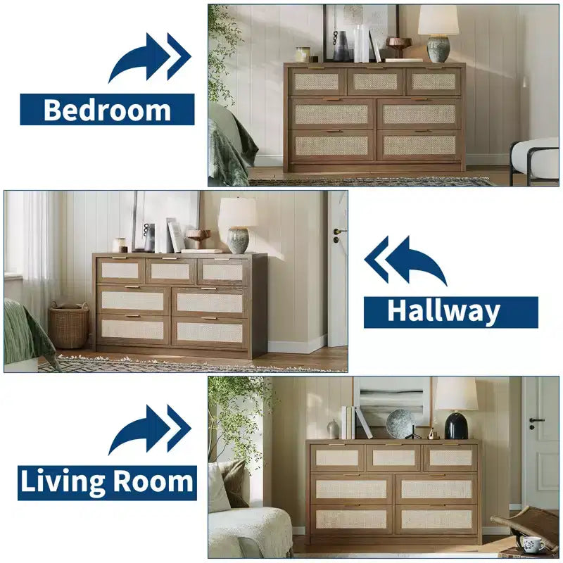 Comò a 7 cassetti in Rattan Legno Scuro / Legno Chiaro, Singolo