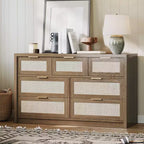 Comò a 7 cassetti in Rattan Legno Scuro / Legno Chiaro, Singolo