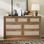 Comò a 7 cassetti in Rattan Legno Scuro / Legno Chiaro, Singolo