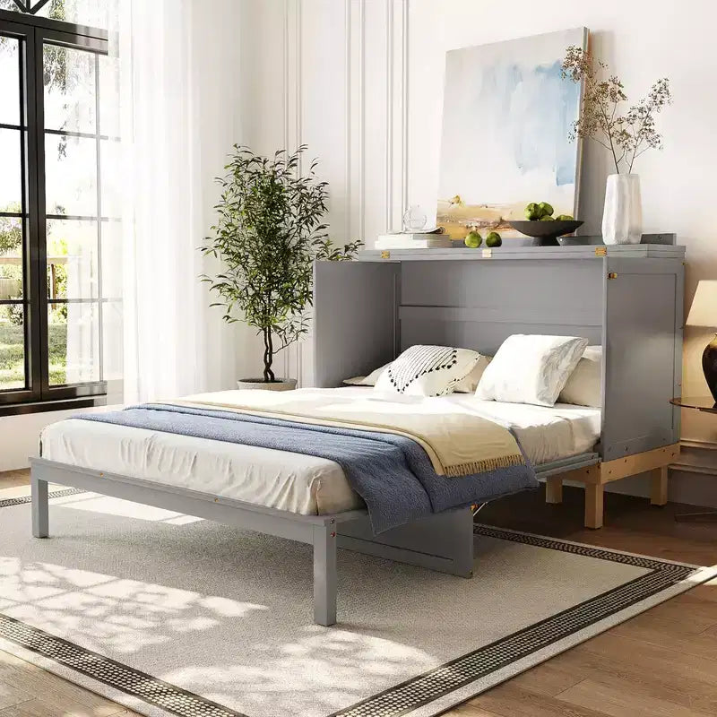 Mobile letto a scomparsa Queen grigio/bianco, pieghevole, 2 in 1, per 1-2 persone