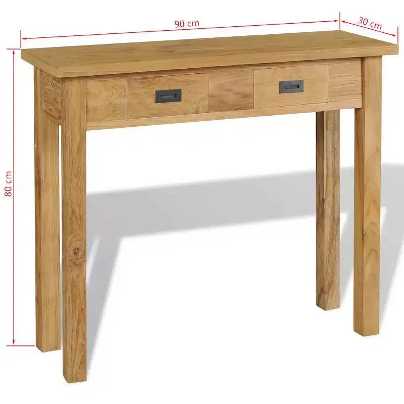 Consolle in legno massello di teak marrone con 2 cassetti, montaggio per 1 persona