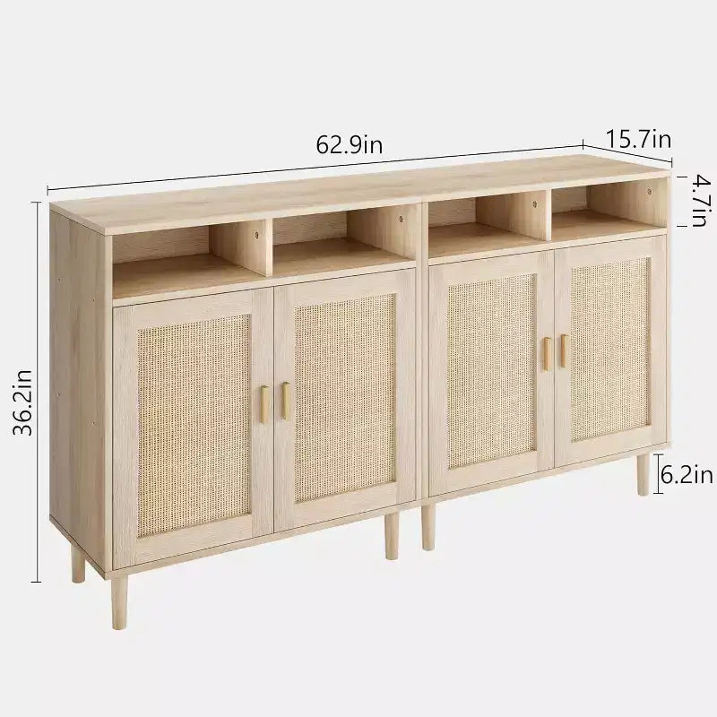 Madia credenza a 2 ante in rattan naturale con ripiani regolabili