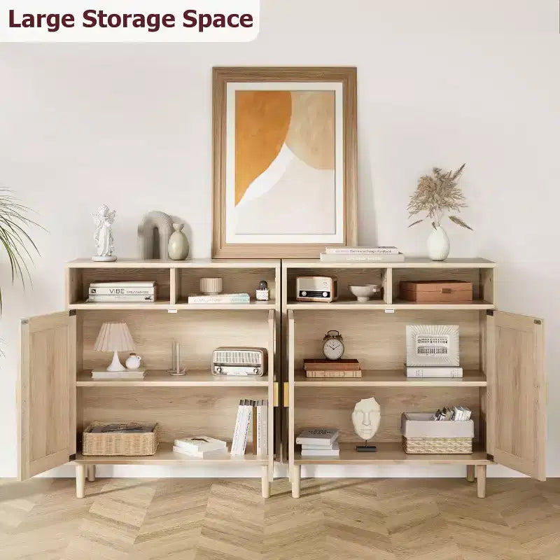 Madia credenza a 2 ante in rattan naturale con ripiani regolabili