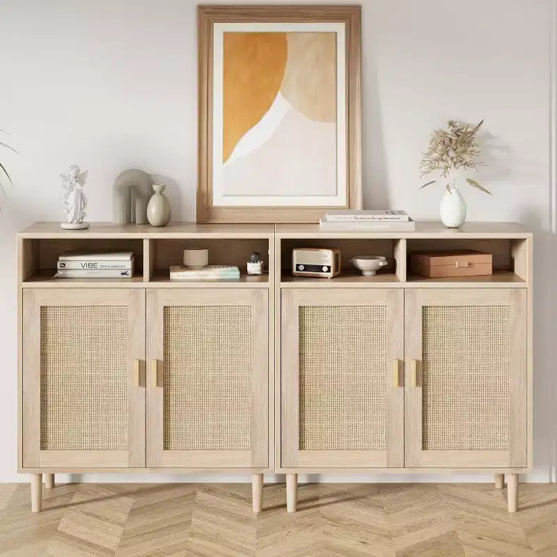 Madia credenza a 2 ante in rattan naturale con ripiani regolabili