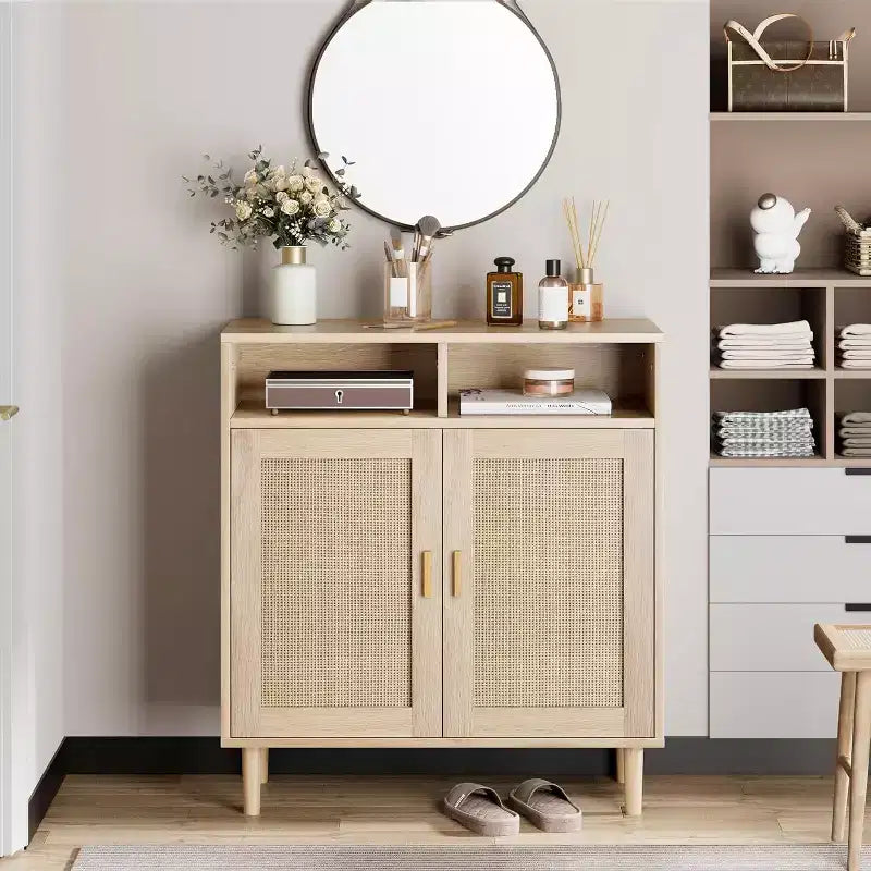 Madia credenza a 2 ante in rattan naturale con ripiani regolabili