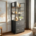 VINGLI Tall 2 Drawer File Cabinet with Lock for Letter Legal Folders, Wood Rolling Filing Cabinets with Shelves for Home Office, Black