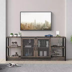 Mobile TV industriale marrone/rovere antico scuro/grigio con ante a rete, adatto per TV fino a 65 pollici
