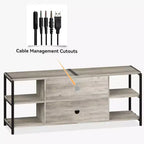 Mobile TV industriale marrone/rovere antico scuro/grigio con ante a rete, adatto per TV fino a 65 pollici