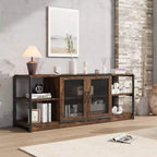 Mobile TV industriale marrone/rovere antico scuro/grigio con ante a rete, adatto per TV fino a 65 pollici