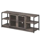 Mobile TV industriale marrone/rovere antico scuro/grigio con ante a rete, adatto per TV fino a 65 pollici