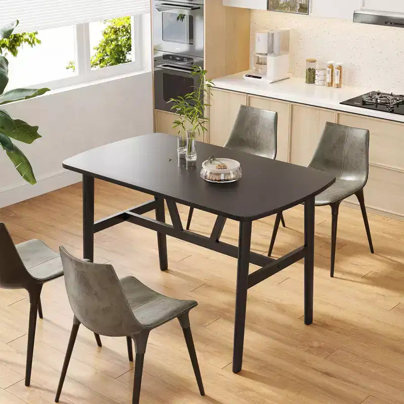 Tavolo da Pranzo Rettangolare Nero per 4-6, Piano in Legno e Struttura in Metallo