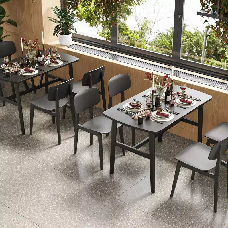 Tavolo da Pranzo Rettangolare Nero per 4-6, Piano in Legno e Struttura in Metallo