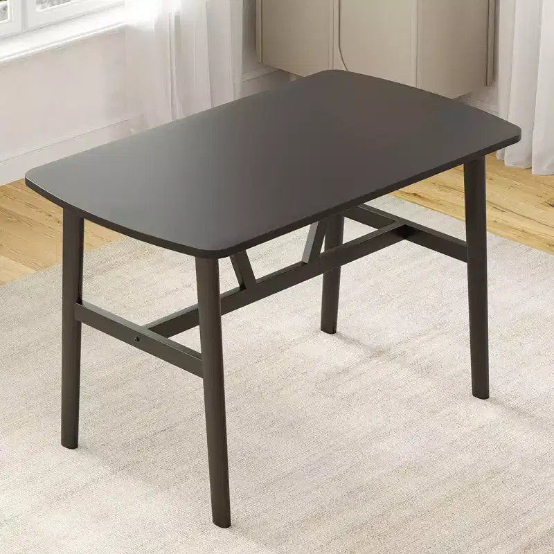 Tavolo da Pranzo Rettangolare Nero per 4-6, Piano in Legno e Struttura in Metallo