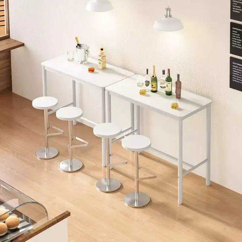 Tavolo da bar rettangolare bianco, 4 posti, piano in metallo e legno