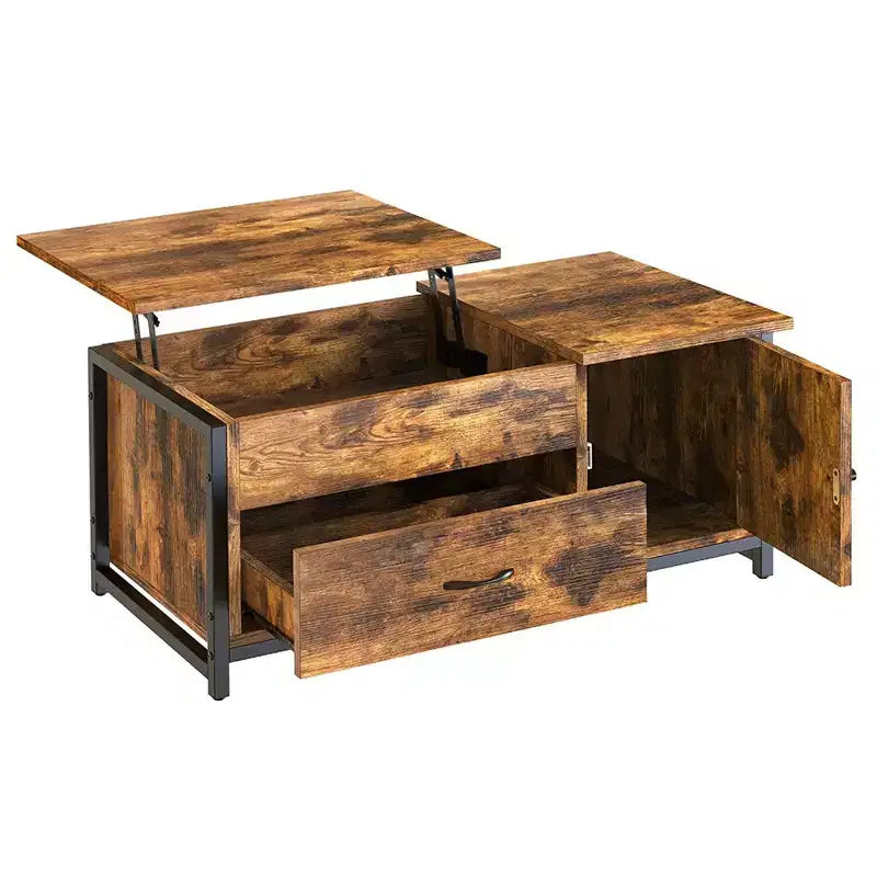 Hausource 41.7 Lift Top Coffee Table with Hidden Storage, Drawers & Side Cabinet for Living Room,Brown