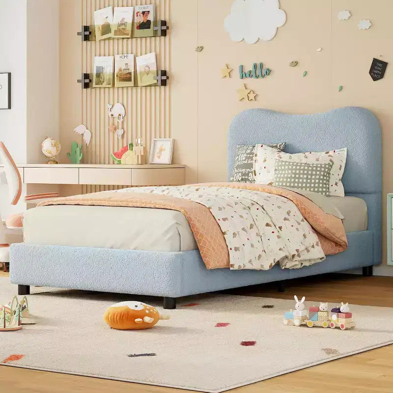 Struttura letto imbottita in bouclé Rosa/Azzurro Nuvola, Matrimoniale francese/Matrimoniale standard, 1 persona