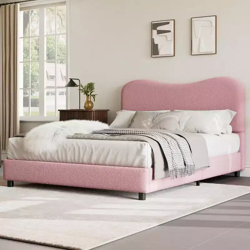 Struttura letto imbottita in bouclé Rosa/Azzurro Nuvola, Matrimoniale francese/Matrimoniale standard, 1 persona