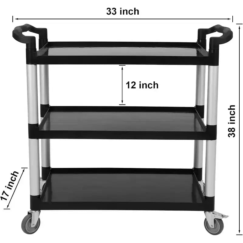 Carrello di servizio a 3 ripiani nero/grigio con ruote, multiuso