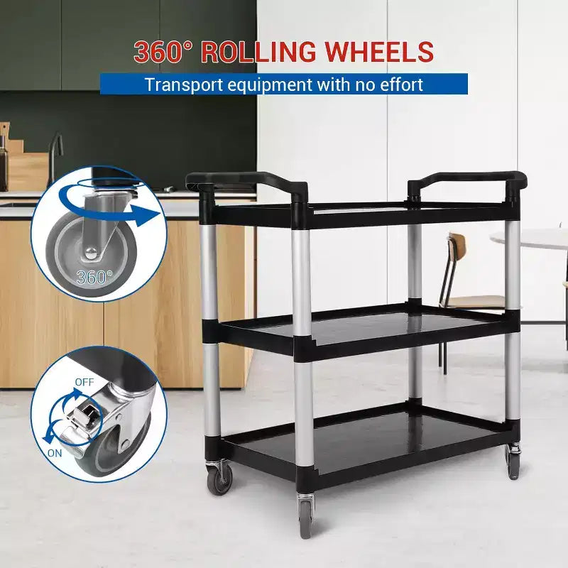 Carrello di servizio a 3 ripiani nero/grigio con ruote, multiuso