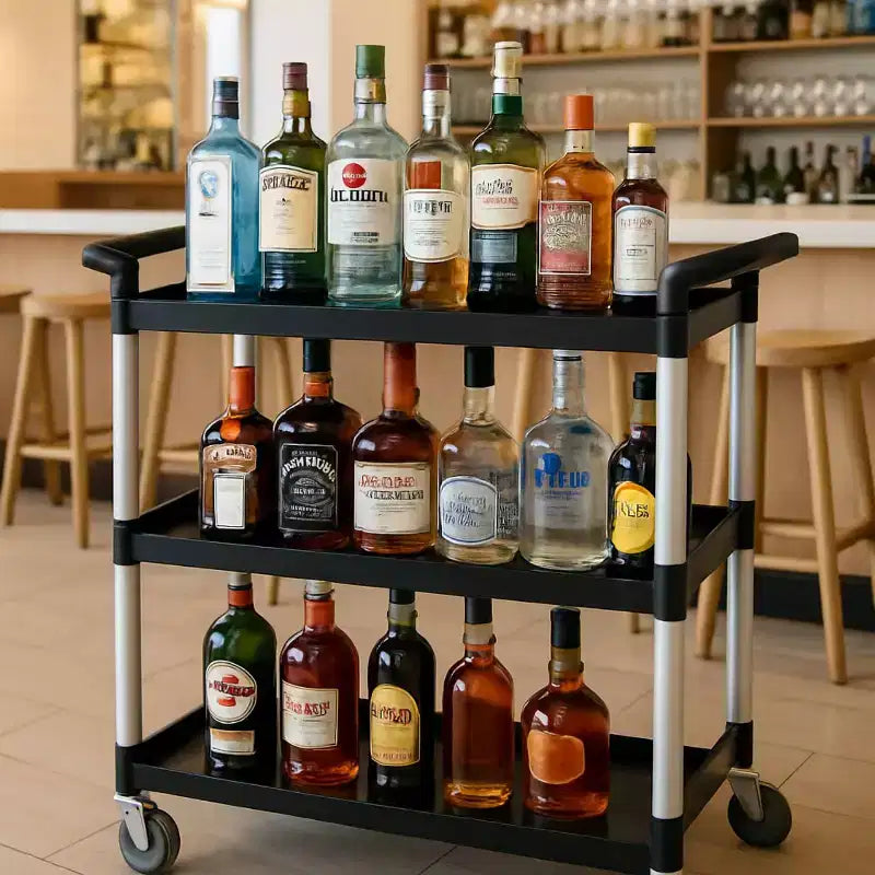 GustoWave 3-Tier Commercial Multifunctional Service Cart with Wheels for Kitchen Bar Office