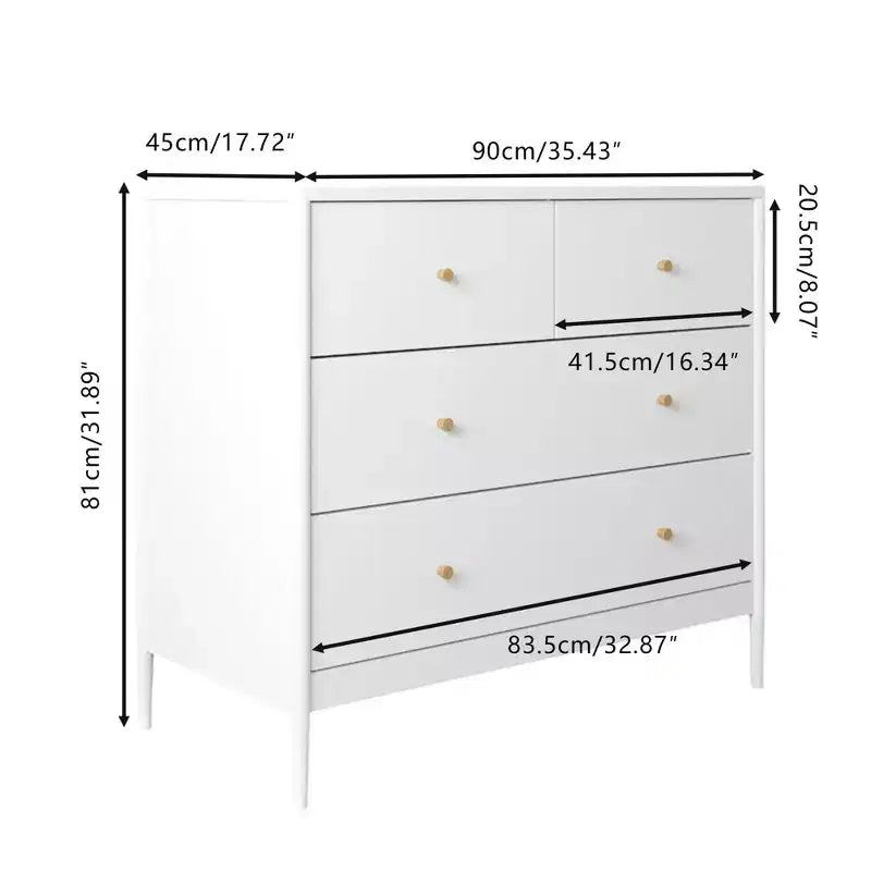 Comò a 4 cassetti bianco per bambini, mobile contenitore in legno per 1 bambino