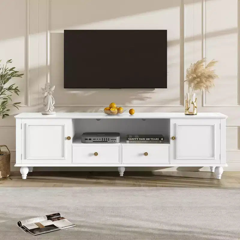 ModernLuxe TV Stand for TVs up to 80, Entertainment Center TV Console Media Console TV Storage Cabinet with 2 Drawers, Black/White
