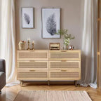 Comò a 6 cassetti con frontale in rattan, nero / naturale / bianco