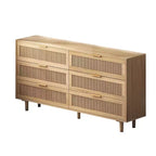 Comò a 6 cassetti con frontale in rattan, nero / naturale / bianco
