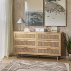 Comò a 6 cassetti con frontale in rattan, nero / naturale / bianco