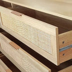 Comò a 6 cassetti con frontale in rattan, nero / naturale / bianco