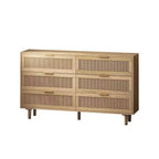 Comò a 6 cassetti con frontale in rattan, nero / naturale / bianco