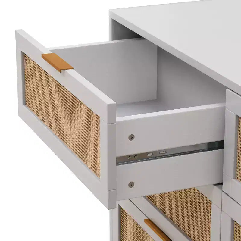 Comò a 6 cassetti con frontale in rattan, nero / naturale / bianco