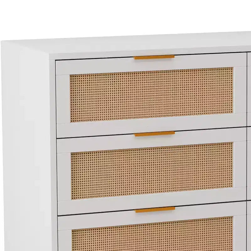 Comò a 6 cassetti con frontale in rattan, nero / naturale / bianco