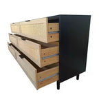 Comò a 6 cassetti con frontale in rattan, nero / naturale / bianco