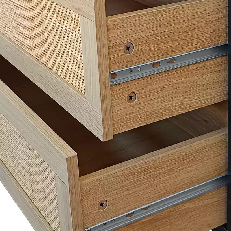 Comò a 6 cassetti con frontale in rattan, nero / naturale / bianco