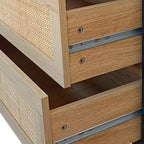 Comò a 6 cassetti con frontale in rattan, nero / naturale / bianco