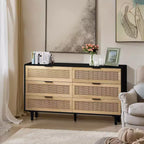 Comò a 6 cassetti con frontale in rattan, nero / naturale / bianco