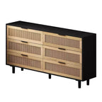 Comò a 6 cassetti con frontale in rattan, nero / naturale / bianco
